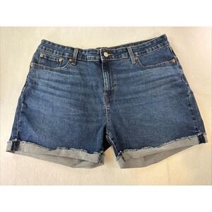 Denizen Levis Women's Mid-Rise Denim Blue Shorts Plus Size 18 Cuffed Frayed Hem